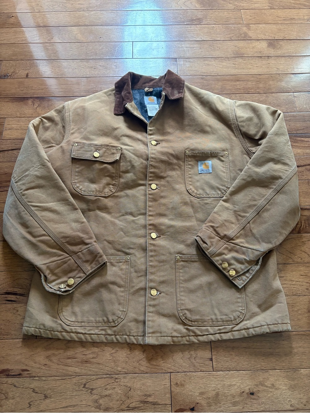 Carhartt Brown Duck Canvas Work Jacket with Dark Brown Corduroy Collar